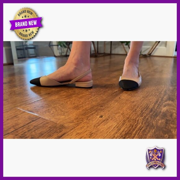 Slingback Flats with Pointed Toe, Low Heel, Leather Upper, Rubber Sole - Picture 7 of 7